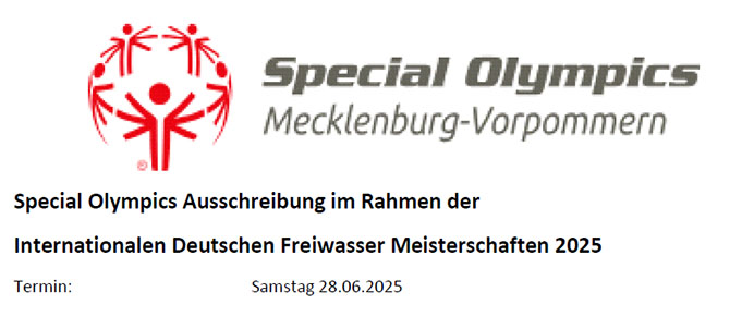 Download der Ausschreibungsunterlagen der Special Olympics Ausschreibung im Rahmen der Internationalen Deutschen Freiwasser Meisterschaften 2025